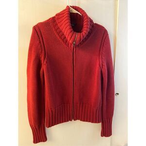 Ann Taylor Y2K Vintage chunky thick sweater full zipper USA large Red